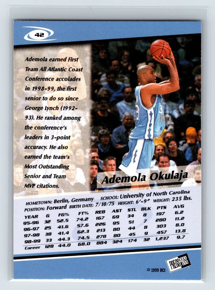 1999 Press Pass Ademola Okulaja Rookie Card #42 - Image 2 of 2