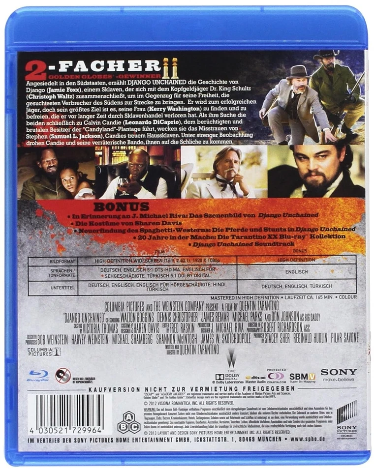Django Unchained (2012)[Blu-ray/Neu/OVP] Quentin Tarantino, Jamie Foxx, Christop - Bild 2 von 4