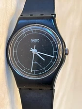vtg 1984 Swatch Watch High Tech Womens 1980s Black White Hands Swiss UNTESTED