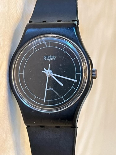vtg 1984 Swatch Watch High Tech Womens 1980s Black White Hands Swiss UNTESTED - 第 1/15 張圖片