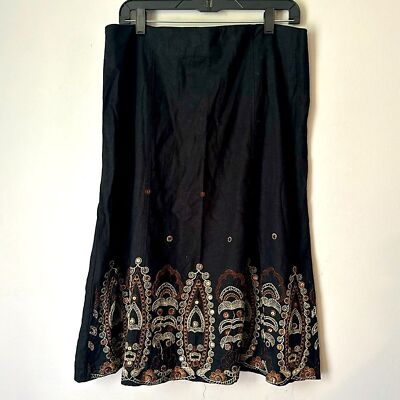 Linen blend embellished,, long black skirts size 12