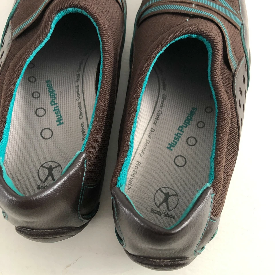 Hush Puppies Womens Sz 6 Shoes Slip On Comfort Brown Teal Clogs Body Shoe Flat - Image 4 of 4