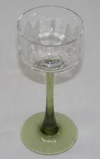 (1) Stemmed Glass Goblet ~ Green Stem & Clear Bowl ~ 7" H x 3" Dia X 1.5" D