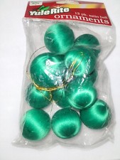 Vintage Satin Silk Spun Christmas Ball Ornaments GREEN Unbreakable 12 New NIP