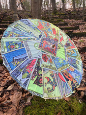 Classic Rider Waite Tarot Card Deck Bamboo Parasol   UV Blacklight Reactive
