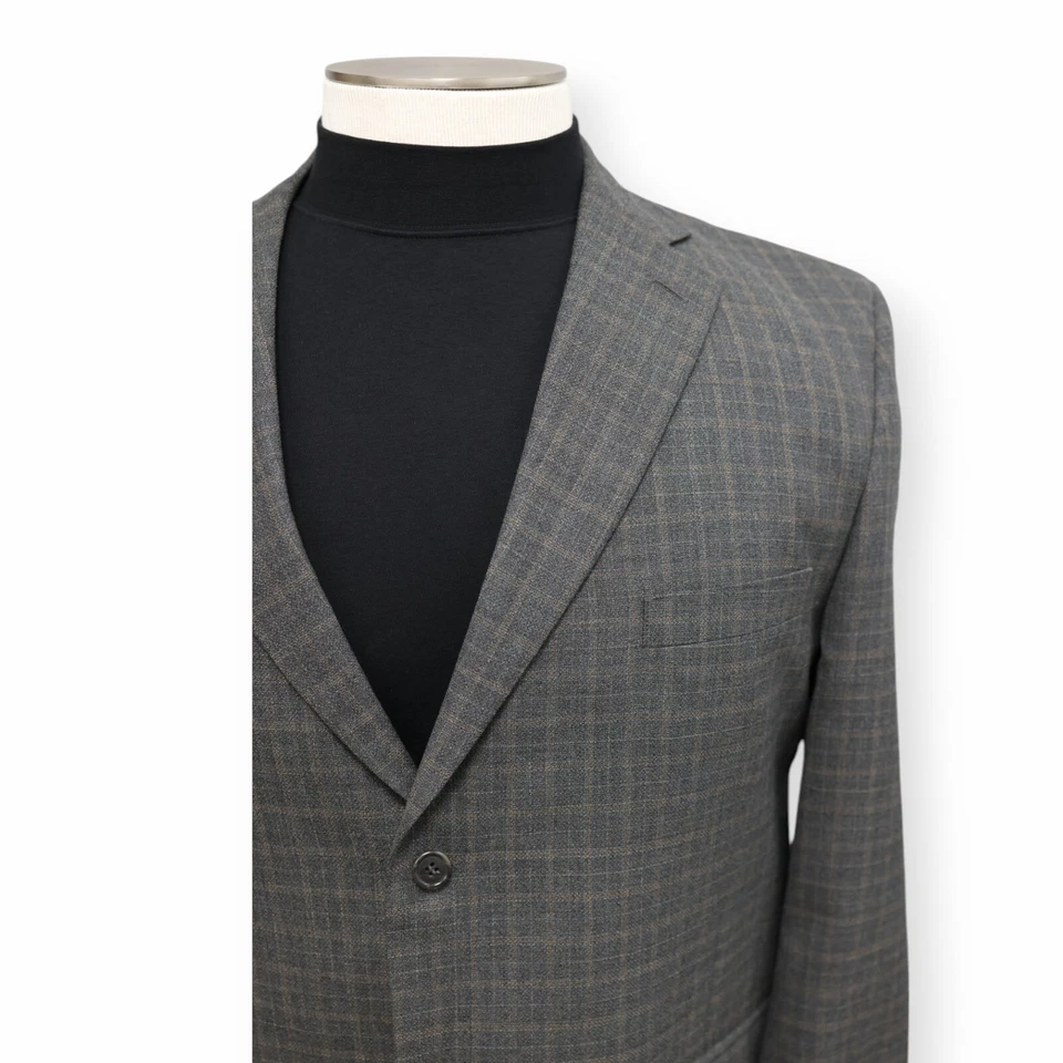 JOSEPH & FEISS mens gray plaid grid 100% WOOL sport coat suit jacket blazer 50 R - Image 3 of 4