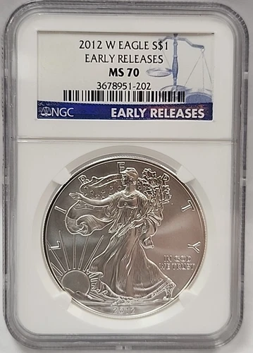 2012-W  AMERICAN SILVER EAGLE  1oz EARLY RELEASES NGC MS70.  Rm230