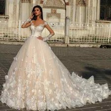 A-Line Tulle Wedding Gown Sexy Long Sleeves Lace Applique Bridal Dresses Crystal