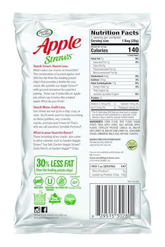 Sensible Portions Apple Straws Cinnamon Flavor Gluten Free 24 Pack 1 Ounce - Picture 2 of 9