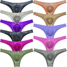 Men Shiny Metallic Cheeky Briefs Underwear Male Pouch Posing Trunks Underpants