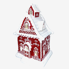 Christmas WHITE Red 14" Victorian LED Village Icing Resin GINGERBREAD HOUSE