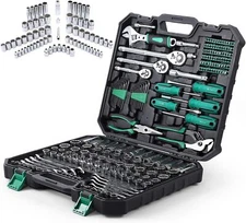 213PC Mechanics Tool Set 1/4" 3/8" 1/2" Ratchet Metric Wrench Socket with Case