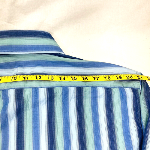 J Ferrar Shirt XL 17.5 36 37 Mens Blue Green Stripe Cotton Button Y2K Preppy - 第 10/12 張圖片