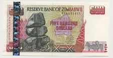 Zimbabwe 500 Dollars 2001 Pick 10 UNC Uncirculated Banknote