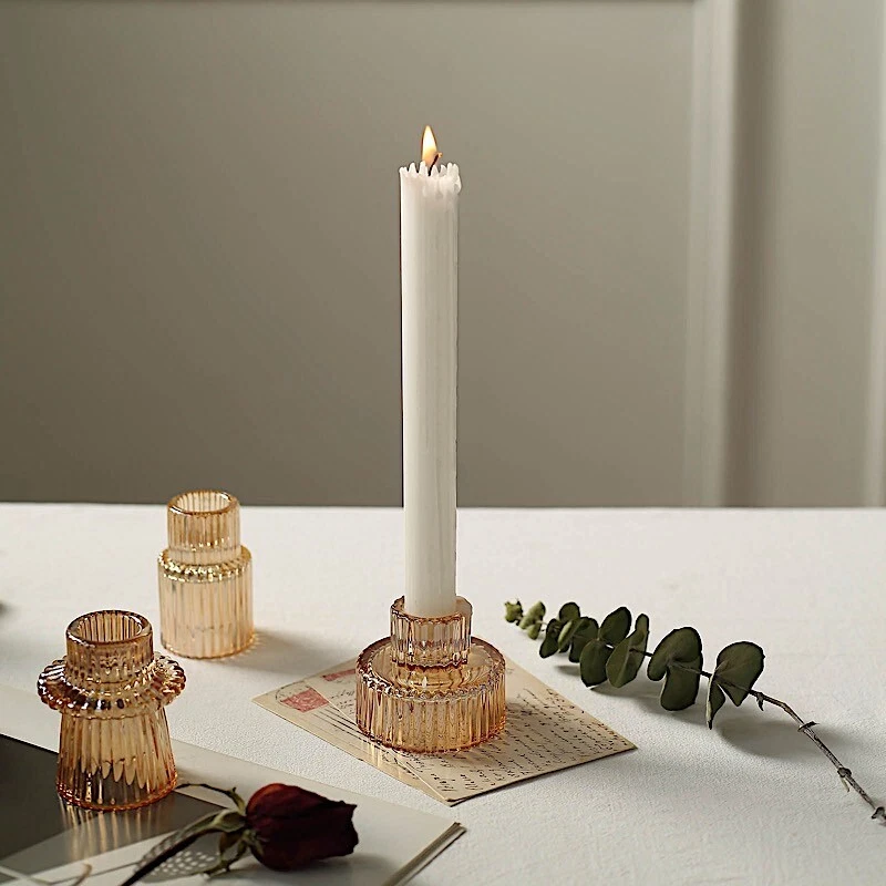 6 Mini 3 in Round Ribbed Glass Taper CANDLE HOLDERS Centerpieces Party Events - Image 3 of 4