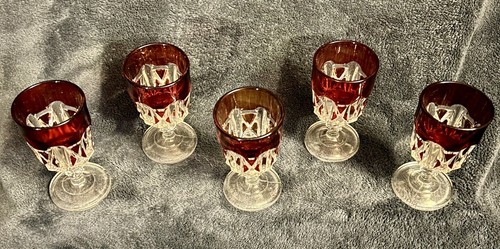 5 Pcs Doyle & Co Ruby Stained EAPG Triple Triangle Goblet #76 4.2”H C-1890 - Picture 12 of 17