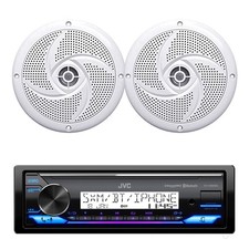 JVC KD-X38MBS in-Dash Bluetooth Marine Radio, 2x 5.25" 180W Boat White Speakers