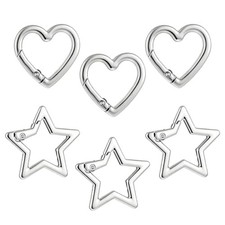 6 Pcs Star Carabiner Keychain Clip Heart Carabiner Stainless Steel Keychain