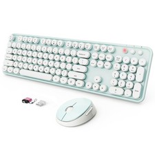 Wireless Keyboard And Mouse Combo, Ergonomic Full Size Typewriter Retro