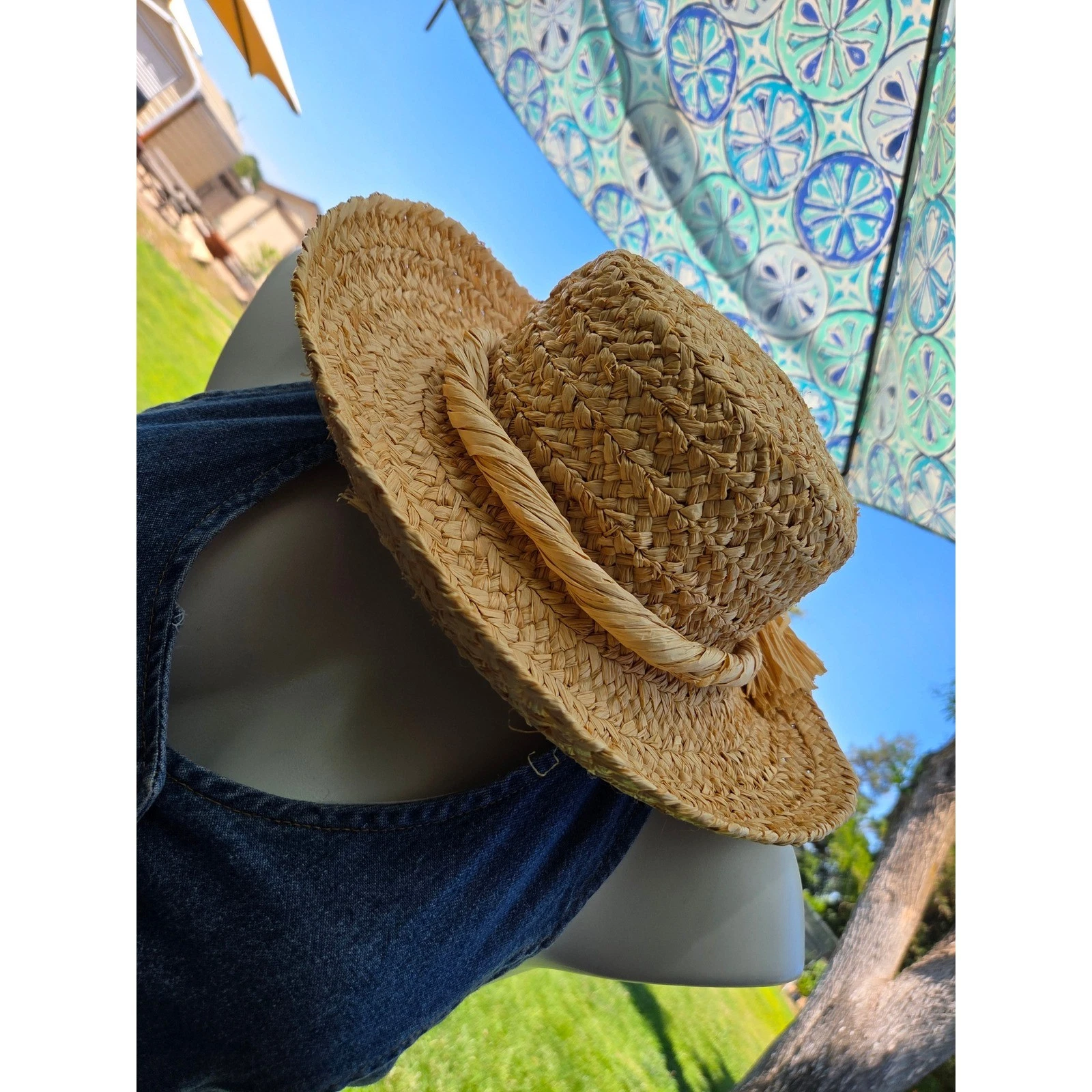 Scala Collection Womens Natural Raffia Straw Boater Sun Hat Tan Small Tassel