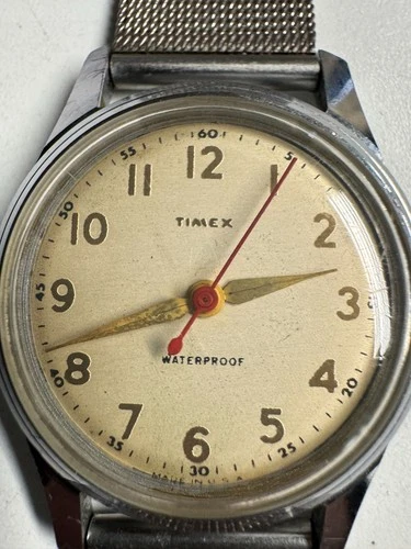 Timex Vintage 1955 Marlin WCSM 33MM Red Sweeping Second Hand Runs Good