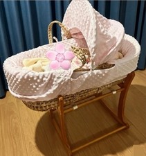 Mothercare Moses basket+rocking stand+2 basket cover(pink &blue),needsmallrepair