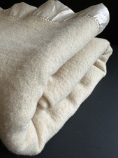 VTG Faribo Blanket Twin 65x75 Ivory Fluff Loomed 100 Wool Satin Trim USA