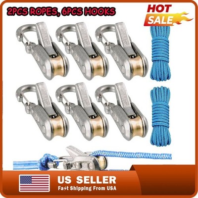 6 Hooks Rope with Roller Tensioner Lock Buckle Tie Down Rope Cargo Tightening