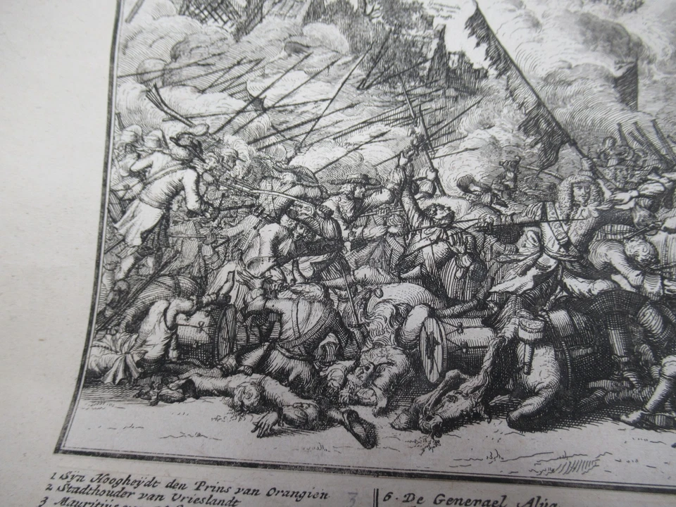 BELLE GRANDE GRAVURE ORIGINALE "BATAILLE DE SENEFFE" Vers 1680 GUERRE HOLLANDE - Photo 3/4