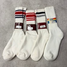 Lot of 4 Deadstock Vintage 80s Tube Socks Ribbed White Irregulars Mens 10-12
