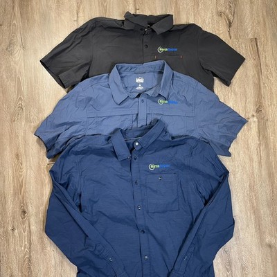 Lot of 3 REI The North Face Hiking Shirts Blue Large Button Up Snap Nylon