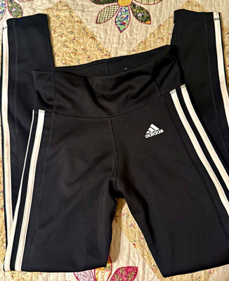 adidas Climalite Women s XS Black Leggings White Stripes Stretch Gym Training
