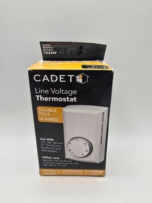 Cadet T522W Line Voltage Thermostat White Double Pole 4 Wire 120 208 240 277V