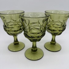 Fostoria Argus Green 6 1/2" Tall Water Wine Goblets (3) w/Stem Vintage 1970s
