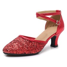 SWDZM Womens Glitter Ballroom Dance Shoes Latin Salsa Tango Dancing 9.5, Red