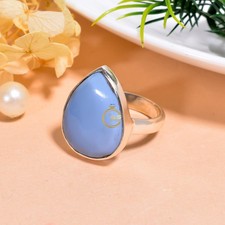 Blue Opal Ring Blue Stone 925 Sterling Silver Handmade Statement Boho Rings