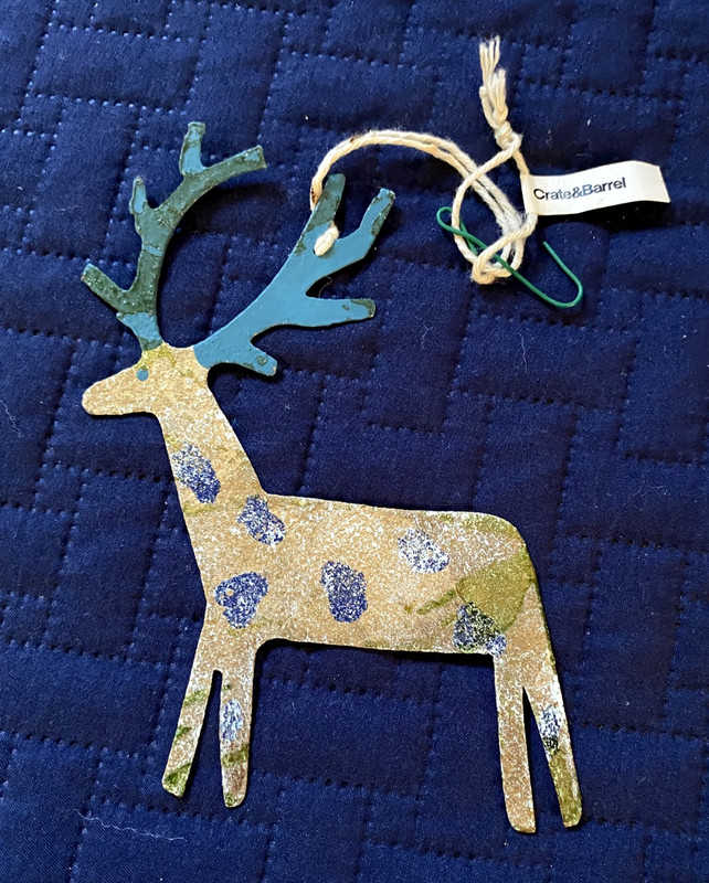 Crate & Barrel Reinder Christmas Ornament Metal Sponge Stamped Reinder Holiday