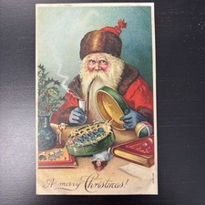 A Merry Christmas German Postcard With Santa Circa 1910