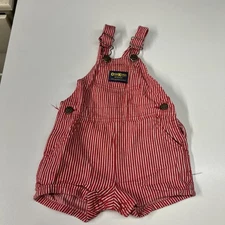 VTG Osh Kosh B’Gosh Red White Hickory Stripe Shortalls Sz 18 Months