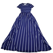 Casual Dress Women S Blue Striped Navy Maxi Short Sleeve Round Neck Pullover