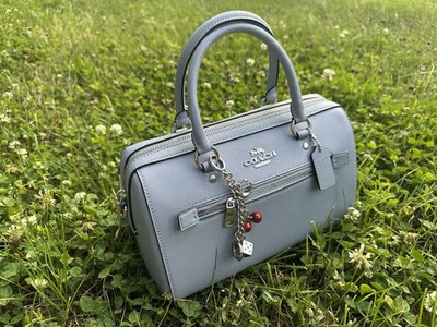 COACH Rowan Gray Twilight Blue Leather Crossbody Medium Bag Silver Hardware