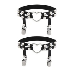 2Pcs Adjustable Elastice Punk Thigh Garter Belts Leg Rings Adjustable, Black