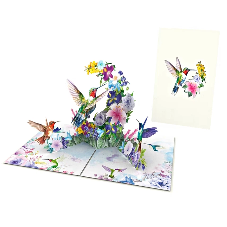 3D Pop Up Greeting Card Hummingbird Bird Flower Floral Birthday Mom Mother’s Day - Image 4 of 4