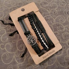 Black Leather Bracelet Set NWT, 3 handmade adjustable unisex bracelets