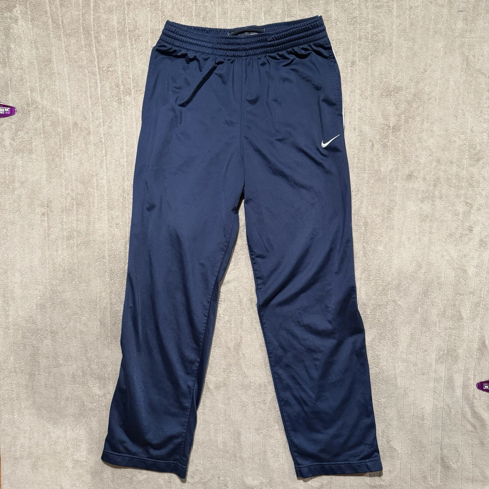 VTG 90s Y2K Nike Basketball Track Pants Men's Medium Navy Blue Zip Ankle Baggy