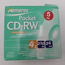 Memorex Pocket CD-RW 4x 210 MB 24-min. Blank Mini Discs 5 Pack