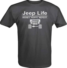 JEEP GRAPHIC T SHIRT BLACK SHIRT WHITE WRITING SMALL LARGE XL