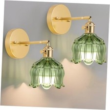 Vintage Battery Operated Wall Sconces, Sconces Wall Decor Set of 2 CCT Green