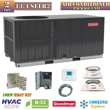 Goodman 2 Ton 13.4 SEER2 Air Conditioner Package Unit Horizontal + Install Kit