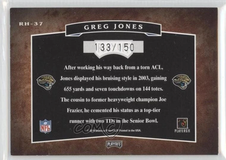 2004 Playoff Hogg Heaven Rookie Hoggs Auto /150 Greg Jones #RH-37 Auto RC - Image 2 of 2